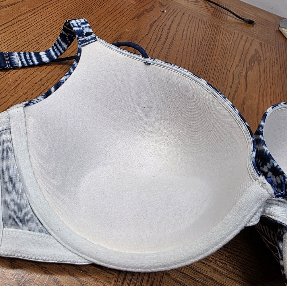 Cacique Blue White Cotton Boost Plunge Underwire Bra 42DD - Picture 3 of 12